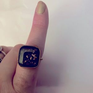 Handmade goldtone black square sparkle ring